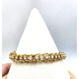 Gold Tone Link Bracelet With Crystal Accent - Tennis Bracelet